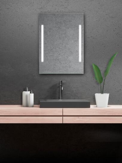 Zrcadlo 80 x 60 cm osvětlení dva podsvícené pruhy LUMINA WHITE